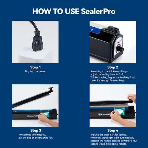 Vista 9 de Sellador Pro, Sellador de calor por impulso patentado de 8 pulgadas, Máquina de sellado de bolsas de polietileno de 2 mm de ancho de sellado, 2 kits
