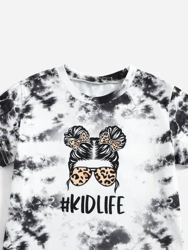 Vista 4 de Floerns Conjunto de camiseta y pantalones cortos de manga corta Tie Dye para niña de 2 piezas