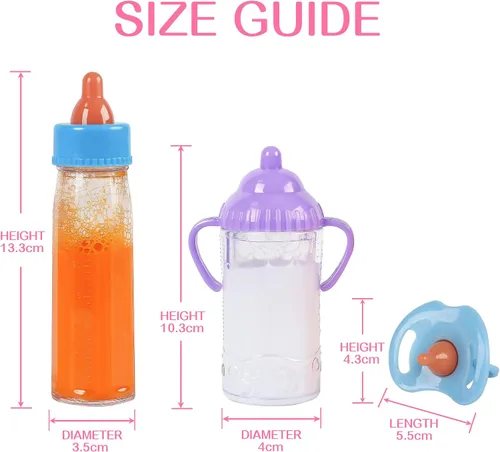 Vista 6 de Vollence Biberones mágicos de muñeca de bebé, muñeca mágica que desaparece leche y jugo, accesorios de muñeca de bebé, juguetes de alimentación