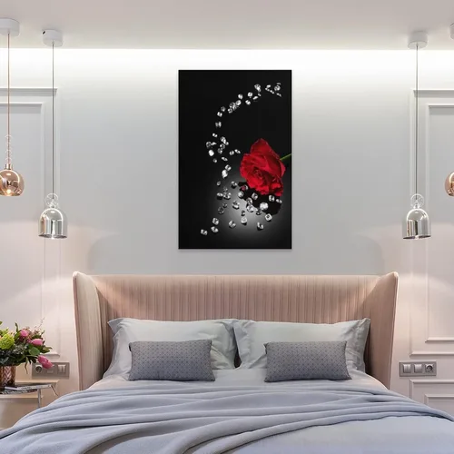 Vista 8 de Póster de rosa roja en blanco y negro, pintura en lienzo, arte de pared, sala de estar, dormitorio, decoración del hogar, mural, 12 x 18 pulgadas