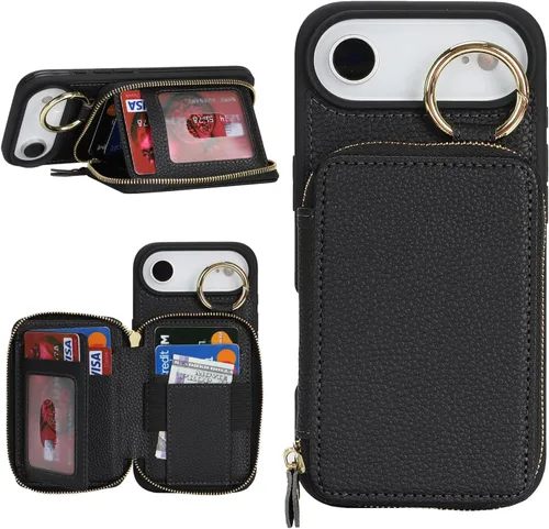 Vista 41 de Funda compatible con iPhone Air Wallet con tarjetero para iPhone Air, funda con cremallera y ranura para mujer, 5G de 6.5 pulgadas, color oro rosa