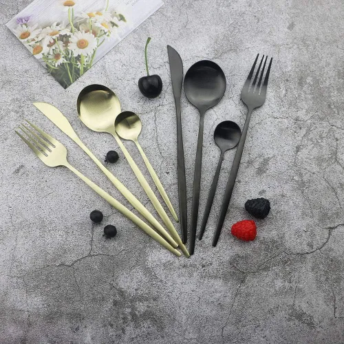 Vista 2 de JASHII Juego de cubiertos de 24 piezas con piezas de servir, utensilios de acero inoxidable, incluye cuchillo, tenedor/cuchara, acabado mate, apto