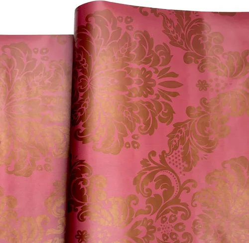 Vista 11 de Yifely Papel autoadhesivo 17.7x118.1 in de los muebles del PVC del trazador de líneas del cajón del estante del damasco dorado rojo