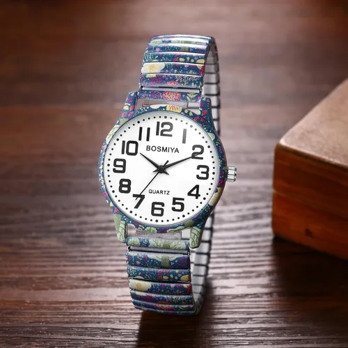 Vista 2 de Avaner Relojes de pulsera elásticos para mujer correa elástica impresa con gran número, analógico, cuarzo, fácil de leer, pulsera de pulsera
