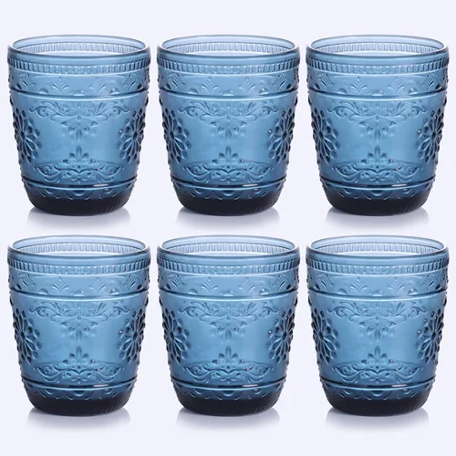 Vista 10 de abrwyy 6 vasos de vidrio de 14 onzas, vasos azules para beber, juego de cristalería de colores para fiestas, bodas, hogar, oficina, agua, jugo