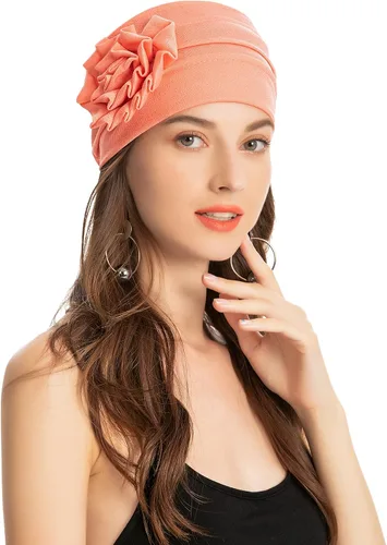 Vista 30 de ZLYC Gorro de verano para mujer, gorro elástico de quimioterapia con flores Blanco floral