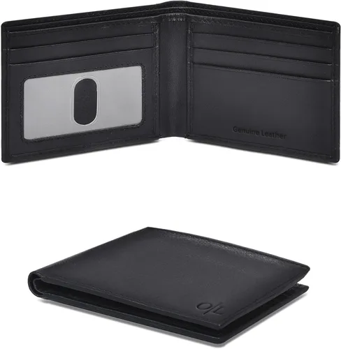 Vista 39 de Cartera delgada de cuero para hombre, bloqueo RFID, bolsillo frontal minimalista, delgada y elegante con ventana de identificación, regalo