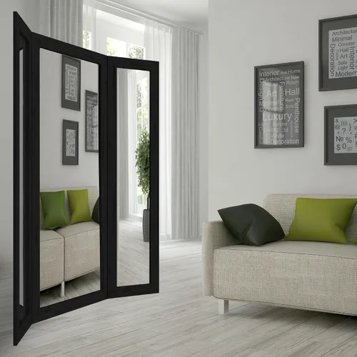 Vista 6 de Espejo triple de longitud completa, 3 vías de pie, negro, 65 x 71 pulgadas