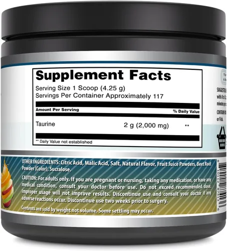 Vista 2 de Amazing Formulas - Suplemento en polvo de taurina de 17.64 oz (1.1 libras), 2000 mg por porción, 111 porciones, sin OMG, sin gluten, fabricado