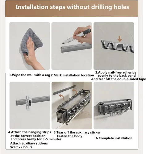 Vista 5 de Cuchillo colgante de pared para montaje en pared, taza de condimentos, estante de cuchillos que ahorra espacio con ganchos, organizador de cocina
