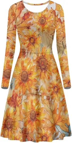 Vista 4 de Viewamoon Vestidos midi para mujer, vestido de manga larga para otoño, talla S-4XL