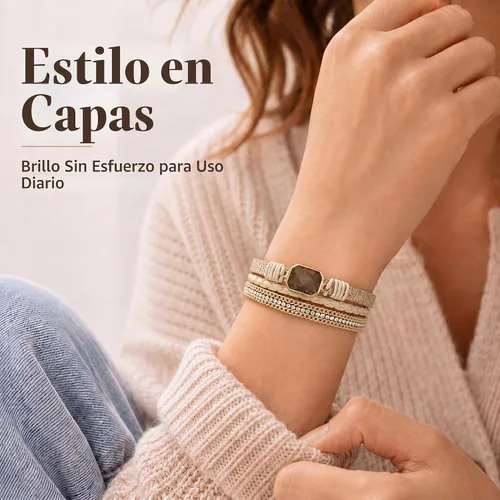Vista 2 de Fesciory Leather Wrap Bracelet for Women, Boho Western Stacked Cuff Jewelry Beige1