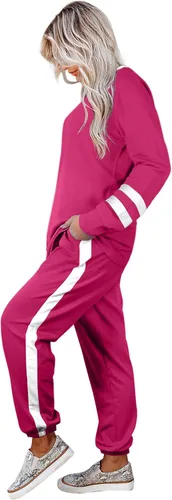 Vista 3 de Aloodor conjunto deportivo de 2piezas para mujer, con sudadera con cuello redondo, sin botones