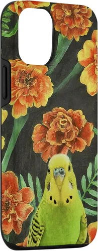 Vista 3 de iPhone 15 Parakeet Budgie Orange Yellow Marigolds Flower Pattern Case