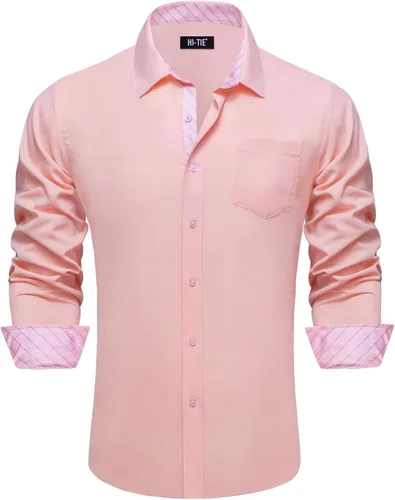Vista 31 de Hi-Tie Camisa de manga larga jacquard con contraste interior sin arrugas para hombre