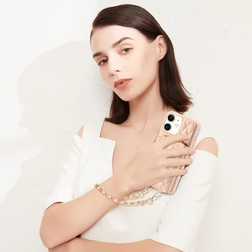 Vista 3 de LAMEEKU Funda tipo cartera diseñada para iPhone 12 Pro con tarjetero para tarjetas, funda tipo cartera acolchada de cuero para mujer, compatible
