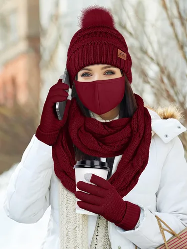 Vista 6 de Motarto Conjunto cálido de invierno, gorro de punto, bufanda y guantes calentadores de oídos, para hombres y mujeres, cubierta cálida para clima frío