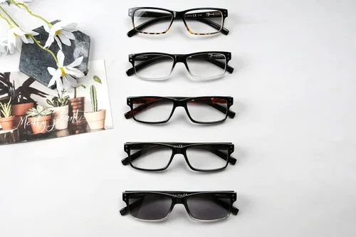 Vista 6 de Eyekepper Paquete de 5 lentes de lectura para hombre, incluye lentes de sol de lectura, bisagras de resorte, gafas clásicas de tramposo