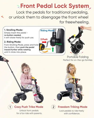 Vista 2 de RIDYEE Triciclo para niños pequeños de 18 meses a 5 años con mango de empuje extraíble, triciclos para niños de 3 a 5 años, ideal para familias