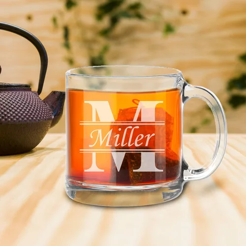 Vista 3 de My Personal Memories Taza de regalo de té y café personalizada de vidrio grabado, 13 onzas
