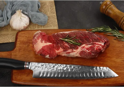 Vista 6 de YOUSUNLONG Kiritsuke - Cuchillo de chef japonés de acero Danascus de 10 pulgadas, afilado, mango de madera de plomo natural con funda de cuero