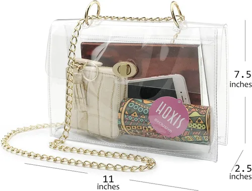 Vista 4 de Bolso de hombro con solapa transparente para mujer, con cierre de giro, minimalista, para estadio aprobado