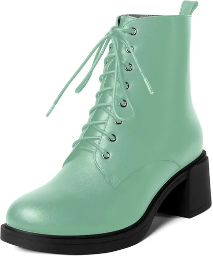 Vista 50 de ROSERWISH Botas altas de tacón bajo y grueso para mujer, con cordones, cómodas, modernas, con puntera redonda, de 2.5 pulgadas