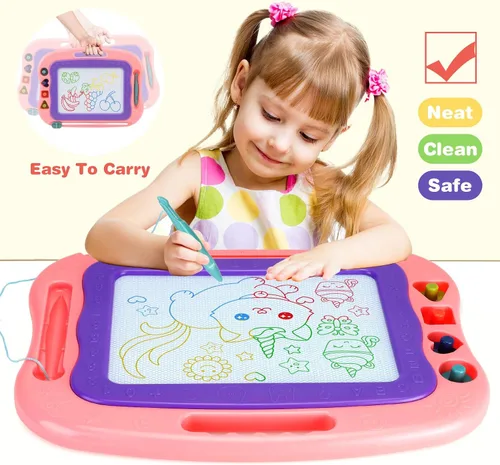 Vista 3 de Wellchild Tablero magnético de dibujo, juguetes para niñas y niños de 3 años, tablero magnético de garabatos para niños, almohadilla de dibujo