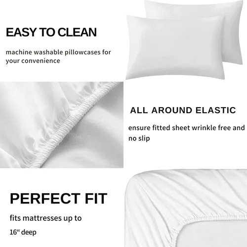 Vista 2 de Chameleon Sheets - Juego de sábanas tamaño individual, sábanas y fundas de almohada moradas, lujosas 100% microfibra, estampado de alta