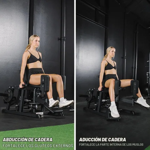 Vista 3 de Titan Fitness Máquina de ejercicios de abductor y aductor de cadera con carga en placa, clasificada 250 libras, máquina estabilizadora combinada