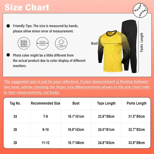 Vista 7 de Fldy Camisa de portero acolchada para niños, manga larga, conjunto de jersey y pantalones de fútbol para uniforme de fútbol, kit de portero