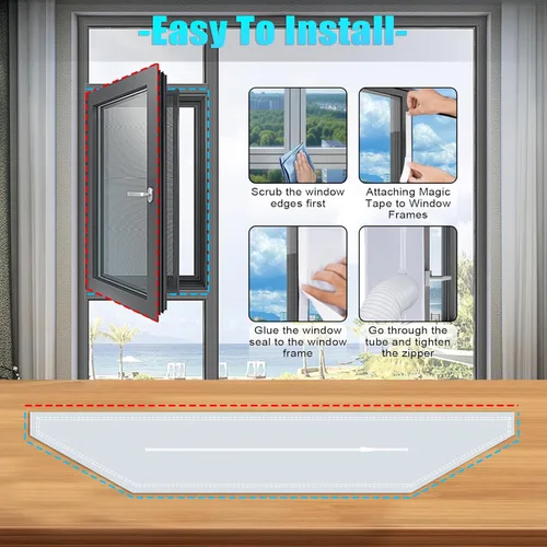 Vista 5 de Zihvfzu Kit de sellado universal de ventana de CA de 157.5 in (157 pulgadas) – Cubierta de ventilación impermeable con cremallera para ventanas
