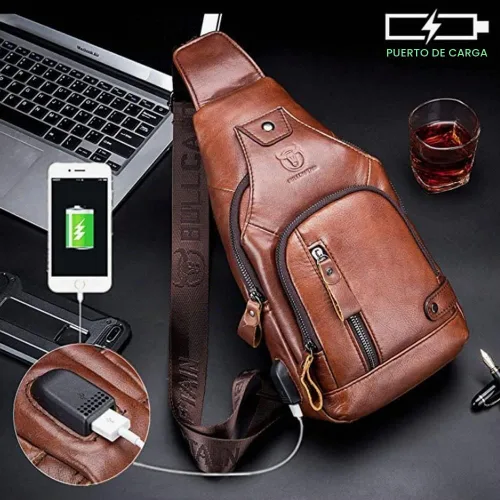 Vista 5 de Vintage Leather Sling Bag Backpack for Men Crossbody Shoulder Chest Day Pack Backpacks #10Marrón
