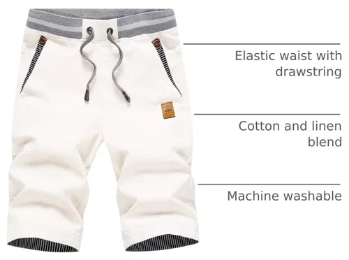 Vista 44 de JustSun Pantalones cortos para hombre, estilo casual, de algodón, con cintura elástica y bolsillos Negro