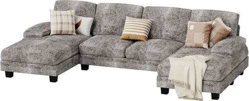 Vista 7 de JUMMICO Sofás Seccionales para Sala de Estar, Sofá en Forma de U con Tela de Chenilla, Sofá Moderno de 4 Asientos con Almohadas Removibles para Gris