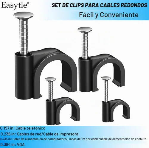 Vista 8 de 400 clips de cable negros de 4/6/8/0.394 in, clips de cable de clavo en clips de cable, pinzas de cable coaxiales, clavos de cable para gestión