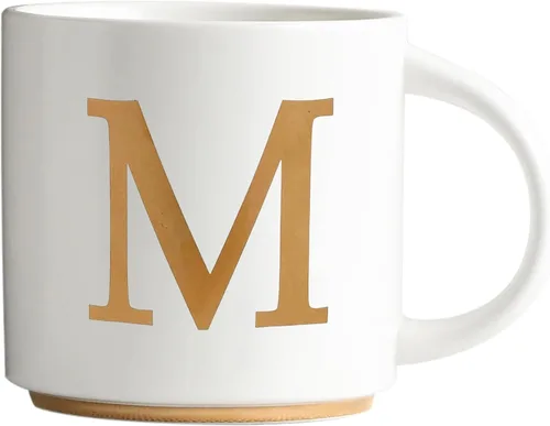 Vista 17 de COLLECTIVE HOME - Tazas de cerámica con monograma, tazas de café con inicial dorada de 15 onzas, elegantes tazas de té del alfabeto, elegante taza p
