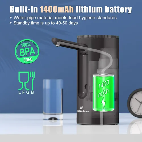 Vista 4 de KitchenBoss - Bomba automática plegable para botella de agua, color negro ónix Dispensador universal de bomba de botella de agua, apto para 1-5