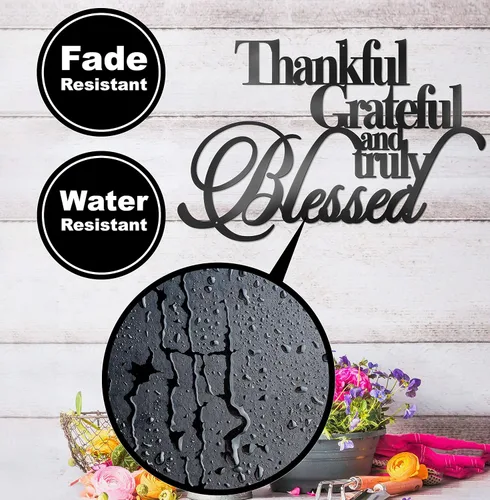 Vista 5 de Vivegate Decoración de pared con texto en inglés «Thankful Grateful Blessed» – Home Thankful Iron Wall Decor Blessed Letreros de pared