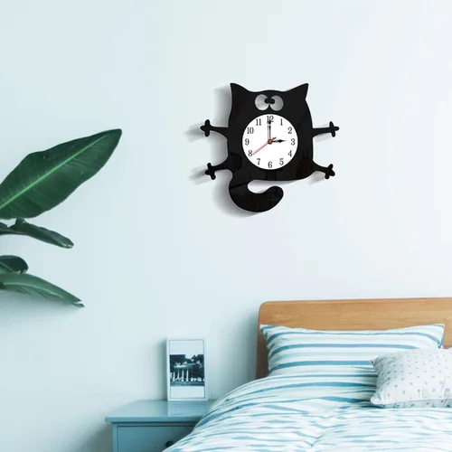 Vista 2 de Reloj de pared con forma de gato sin tictac, funciona con pilas, para decoración de dormitorio y cocina
