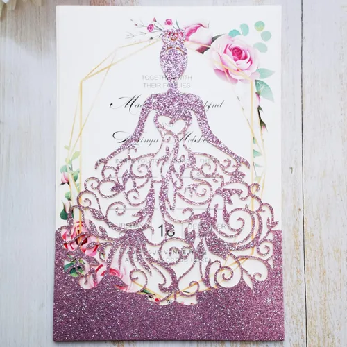 Vista 5 de 50 tarjetas de invitaciones de boda cortadas con láser para despedida de soltera, cumpleaños, dulces 15 invitaciones de fiesta de quinceañera