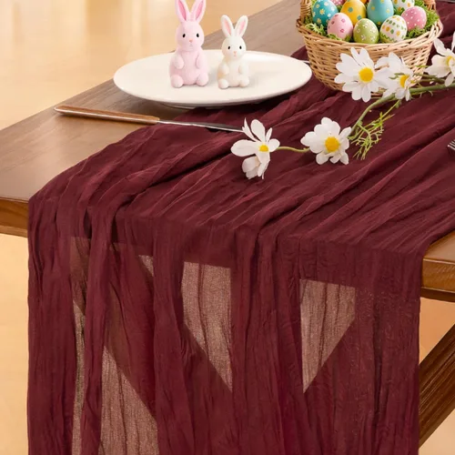 Vista 51 de Socomi - Camino de mesa de gasa, estilo bohemio y rústico, para primavera, Pascua, bodas, fiestas, baby showers y decoración, 120 pulgadas/10 pies