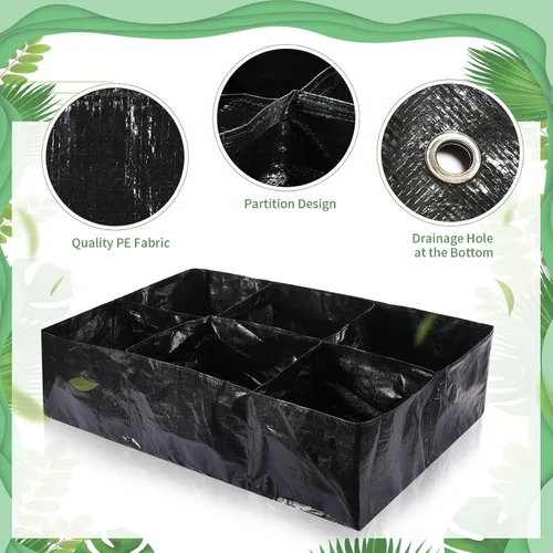 Vista 3 de 6 piezas de 35 galones de tela elevada cama de jardín transpirable contenedor de cultivo con 6 compartimentos rectangular grande elevado cama