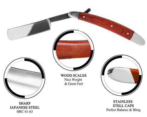 Vista 3 de Profesional Kit de Maquinilla de Afeitar Recta Con Strop, Brocha De Afeitar, Cuero Strop - Navaja de Barbero Navaja de Barbero
