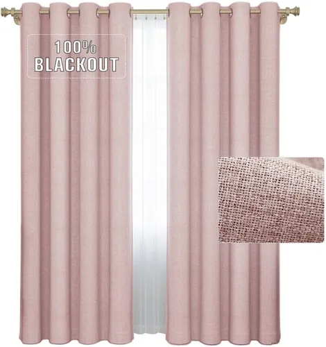 Vista 17 de Cortinas opacas con aspecto de lino de 84 pulgadas de largo, 100% absolutamente opacas, con aislamiento térmico, ahorro de energía, con textura, 2