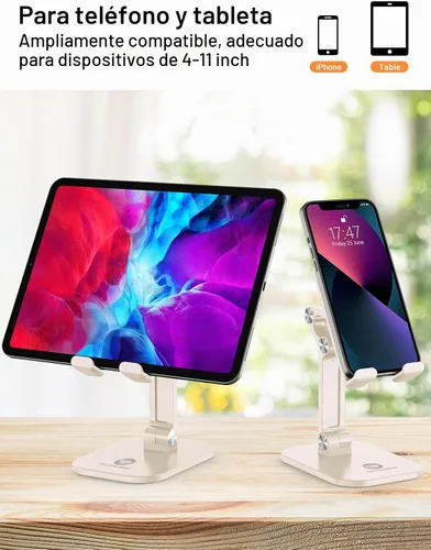 Vista 4 de Soporte para teléfono OCYCLONE, soporte para celular plegable con altura y ángulo ajustables para escritorio, soporte para iPhone más alto Beige