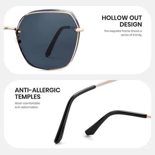 Vista 6 de Cyxus Gafas de sol rectangulares sin montura para mujer, sin marco, cuadradas, ultraligeras, protección UV400