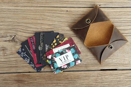 Vista 3 de Personalized distressed leather credit card holder casemen front pocket leather card walletleather business card case bag CH054HF