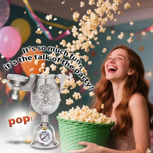 Vista 7 de Mini máquina de palomitas de maíz chinas de 11.8 fl oz, de acero inoxidable con 2 bolsas de algodón duraderas, diseño retro, adecuado para reuniones