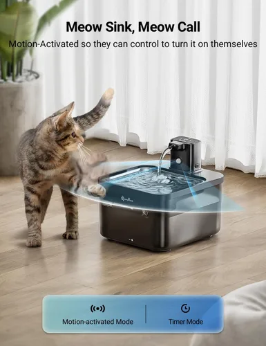 Vista 3 de DownyPaws Fuente de agua para gatos de acero inoxidable inalámbrica, 84 oz/2.5 L Fursink fuentes de agua inalámbricas para mascotas para gatos